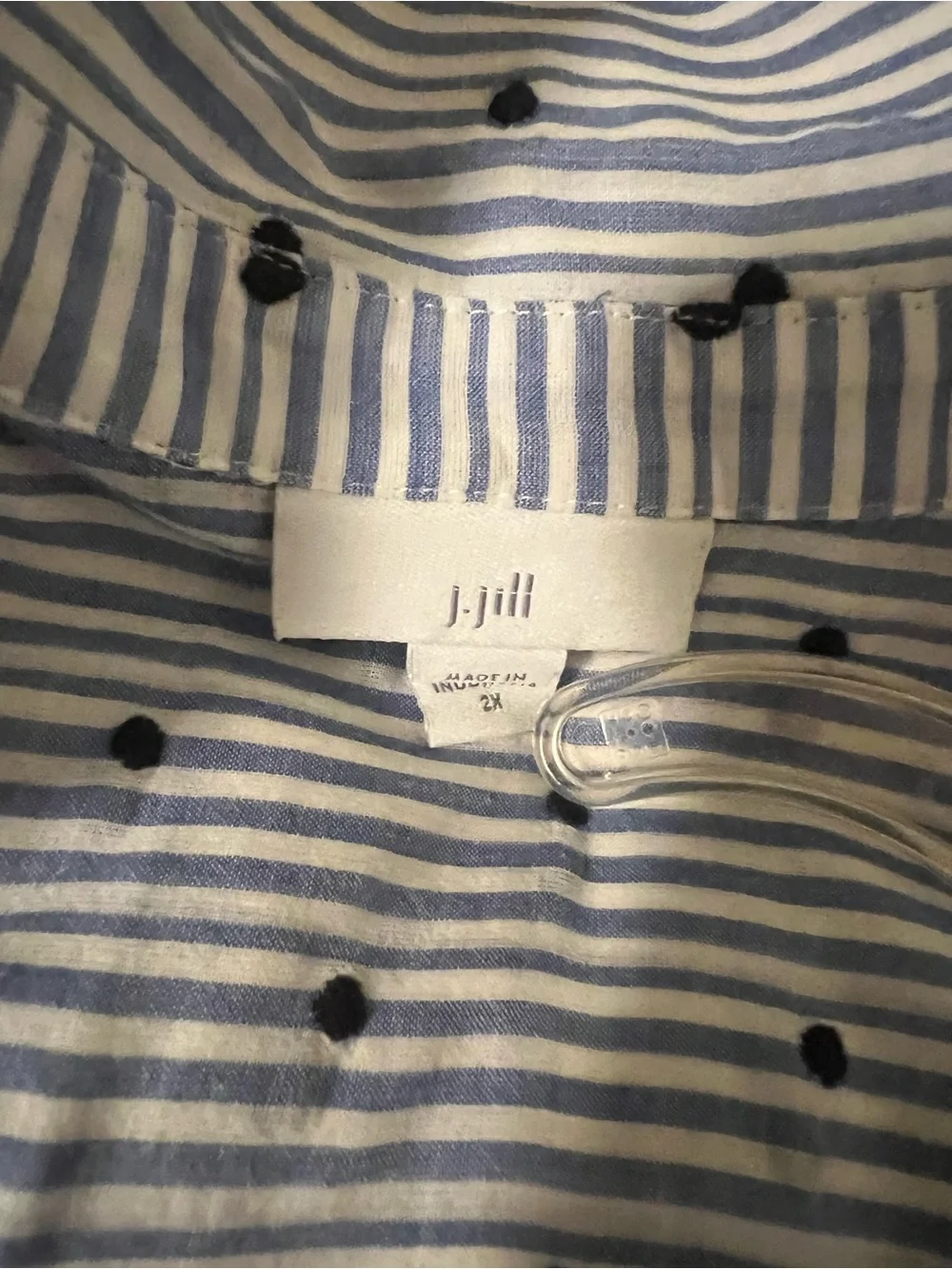 J.Jill Blue White Stripe Dot Button-Down Shirt 2X 100% Cotton - Picture 3 of 4